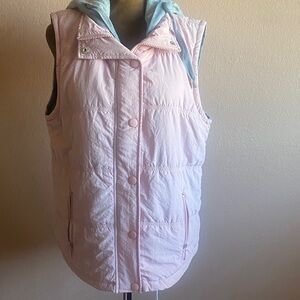 OUTDOOR COLLECTION Light Pink Puffer Vest with Gray Hood